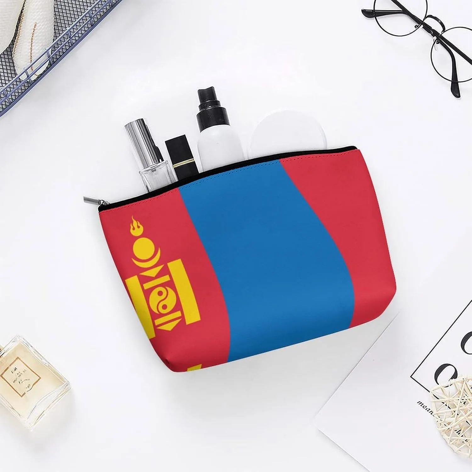 Mongolia Flag Travel-Friendly Cosmetic Bag Zipper Makeup Organizer Pouch for Women