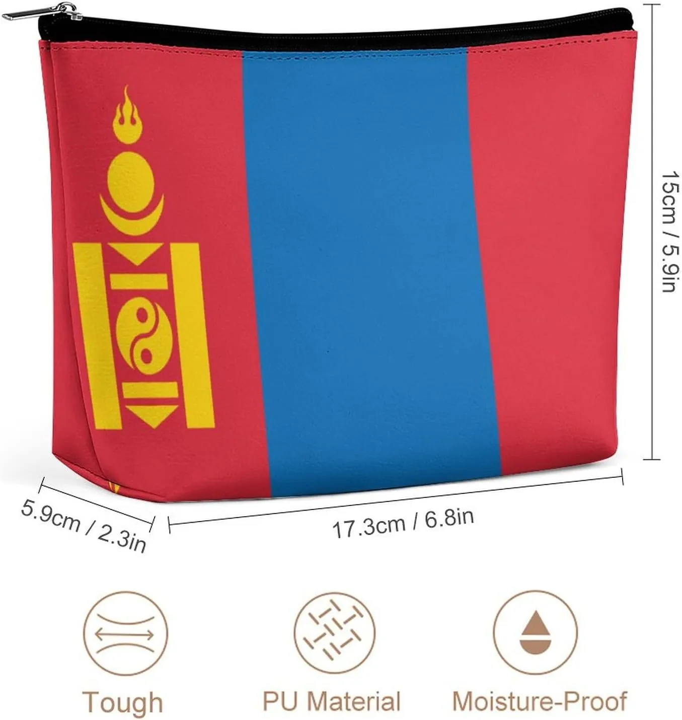 Mongolia Flag Travel-Friendly Cosmetic Bag Zipper Makeup Organizer Pouch for Women