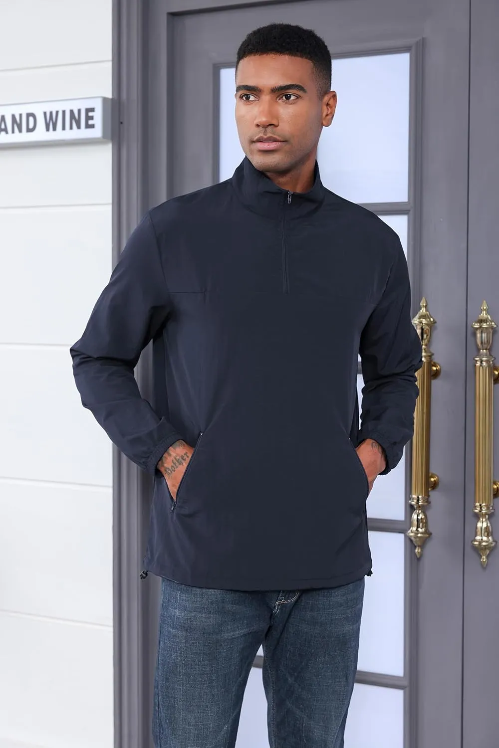 MorwenVeo Men's Casual Quarter Zip Pullover Lightweight Golf Track Jacket Stylish Windbreaker For Outdoors & Travel