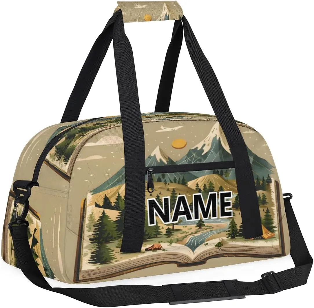 Mountain Nature Mini Gym Bag 18 inch for Women Men Waterproof Custom Abstract Boho Travel Duffel Bag Carry On Overnight Tote Nurse Bag for Work Fitness Hiking