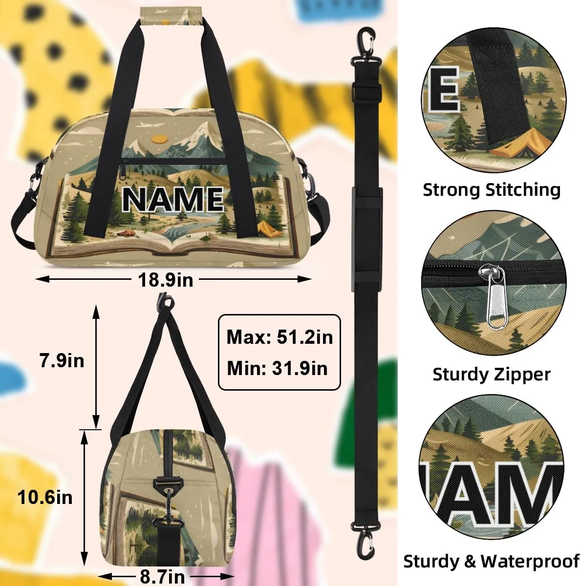 Mountain Nature Mini Gym Bag 18 inch for Women Men Waterproof Custom Abstract Boho Travel Duffel Bag Carry On Overnight Tote Nurse Bag for Work Fitness Hiking