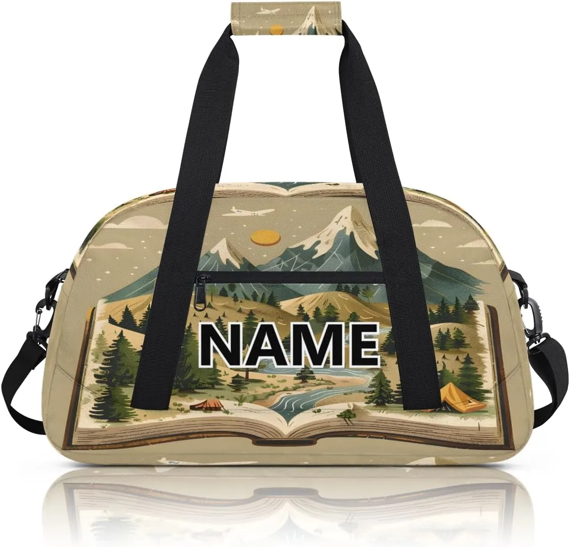 Mountain Nature Mini Gym Bag 18 inch for Women Men Waterproof Custom Abstract Boho Travel Duffel Bag Carry On Overnight Tote Nurse Bag for Work Fitness Hiking