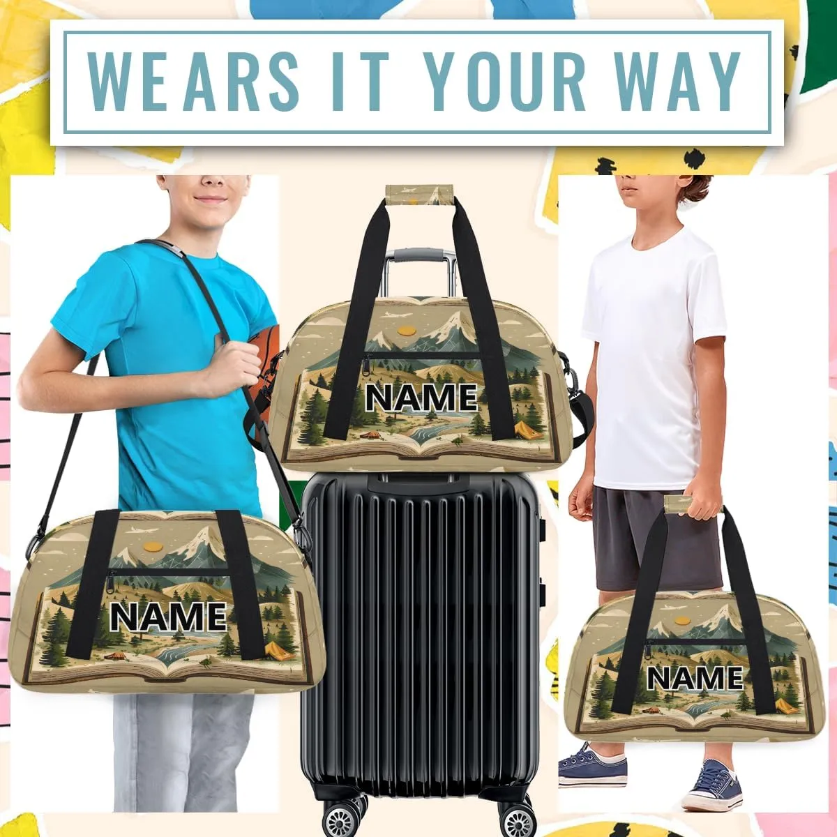 Mountain Nature Mini Gym Bag 18 inch for Women Men Waterproof Custom Abstract Boho Travel Duffel Bag Carry On Overnight Tote Nurse Bag for Work Fitness Hiking