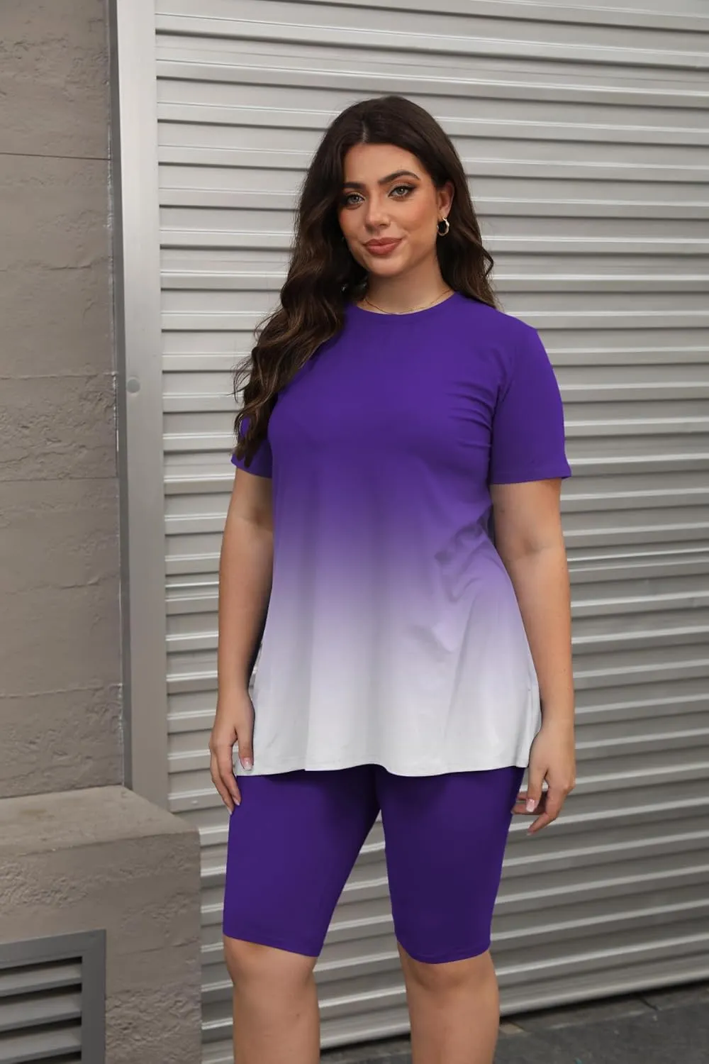 Mrskoala Women Plus Size 2 Piece Outfits Casual Shorts Sets Summer Tshirts Shorts Sweatsuits