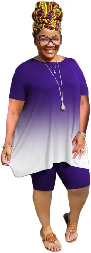 Mrskoala Women Plus Size 2 Piece Outfits Casual Shorts Sets Summer Tshirts Shorts Sweatsuits