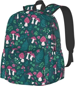 Mushrooms Flowers Laptop Commuter Backpack Shoulder Bag Casual Back Pack Daypack Bags With Side Pockets For Work Travel Daily Use