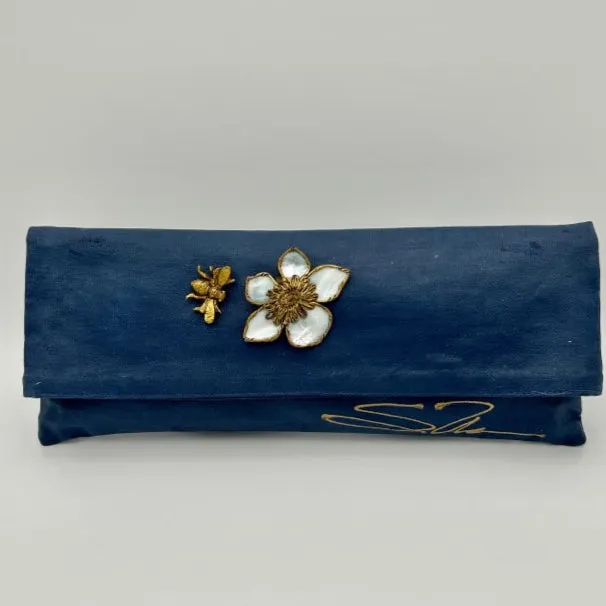 Navy with Mother of Pearl Flower and Brass Bee