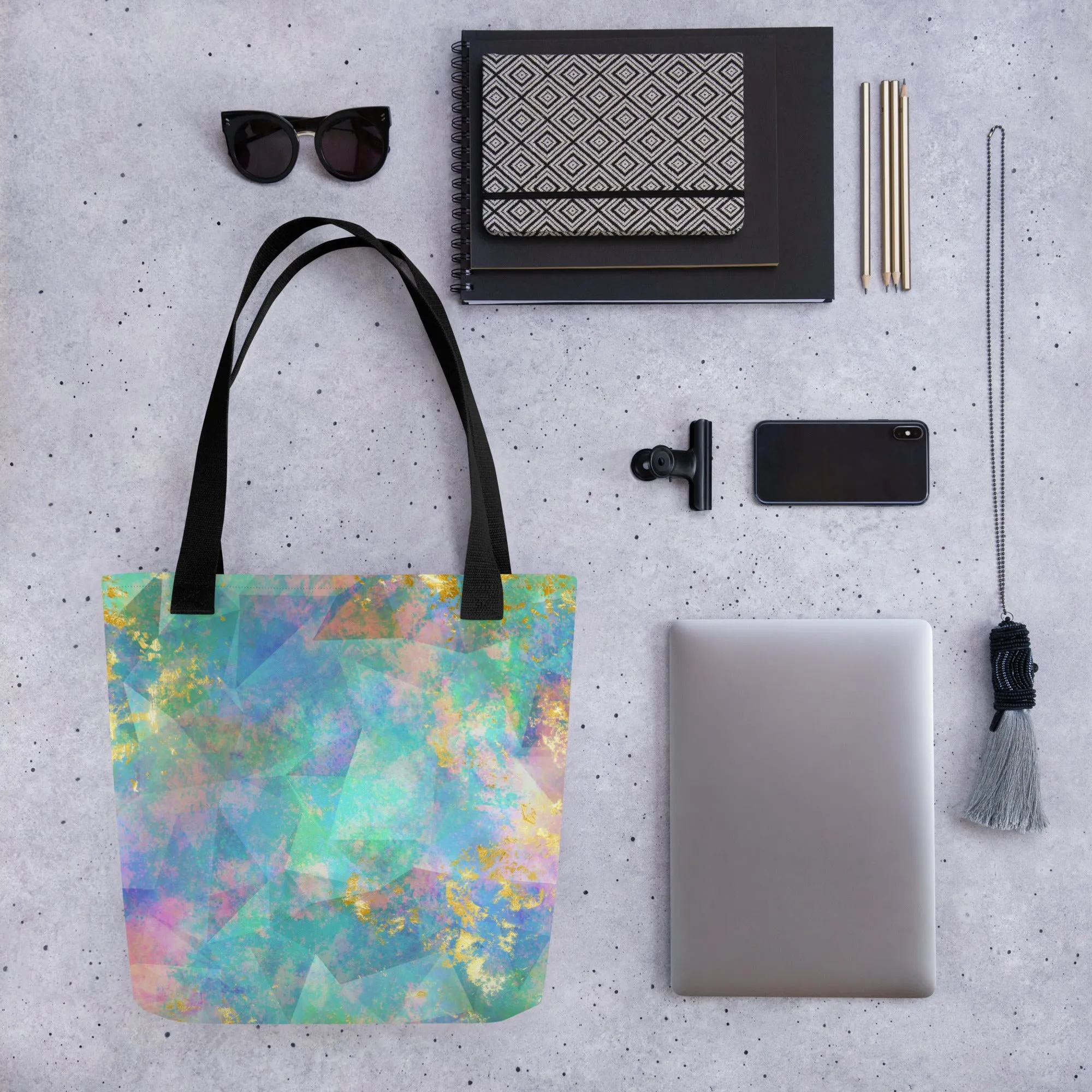 Neon  Fractal Geometric All Over Print Tote Bag