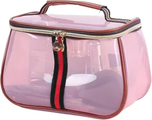 New Retro Vintage Vanity Bag, Large Capacity Makeup Organizer for Women, Waterproof Transparent Toiletry Bag, Portable Skincare Storage Case, Travel Cosmetic Bag for Ladies (Pink)