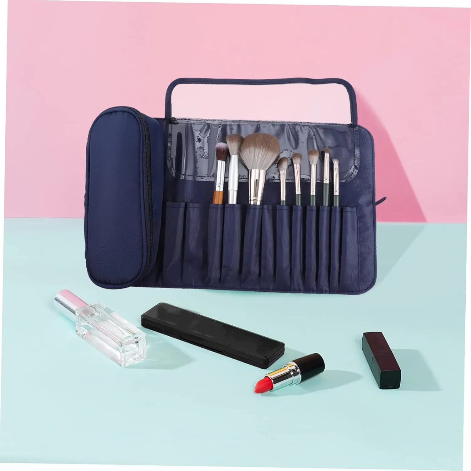 NOLITOY Folding Makeup Brush Holder Rolling Case Travel Makeup Kit Brush Storage