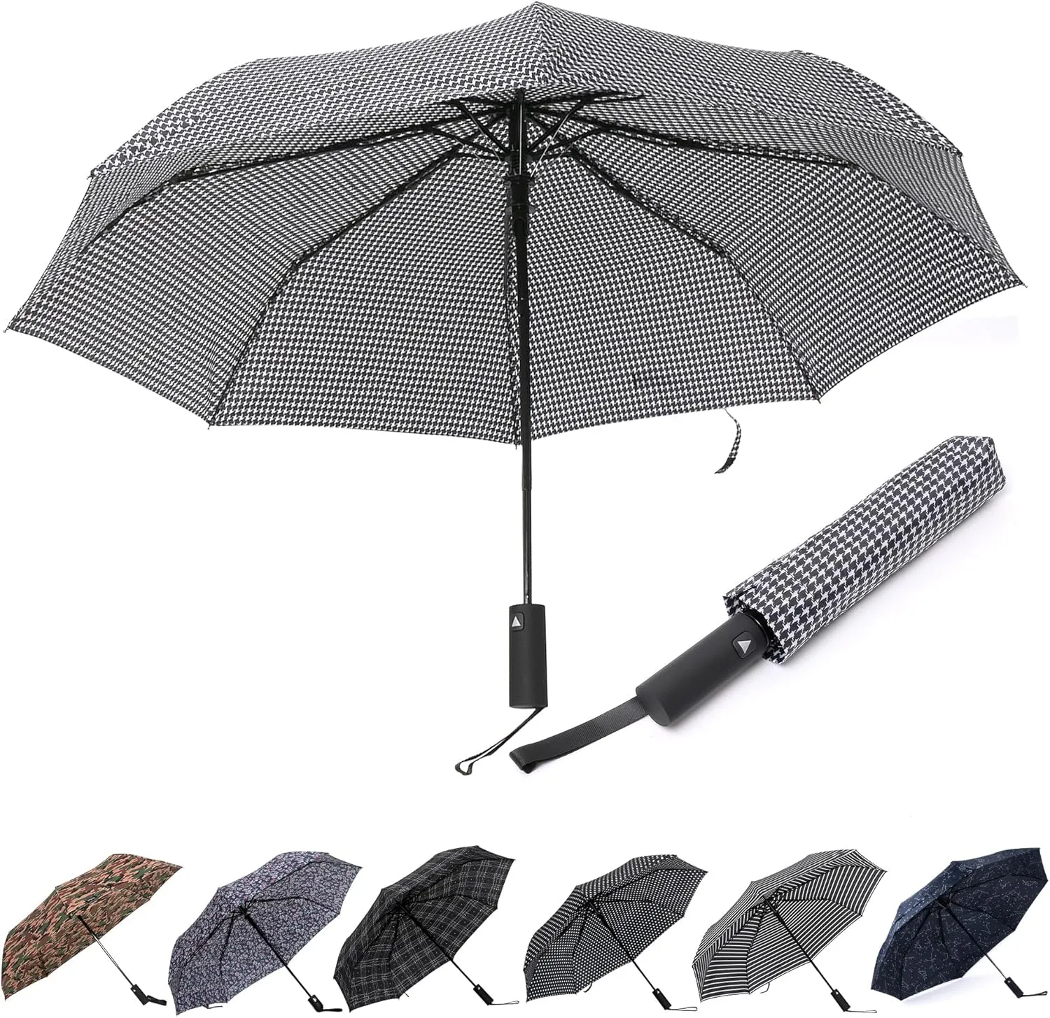 Nollia Windproof Automatic Travel Umbrella, Compact Portable with Reinforced Ribs for Sun & Rain
