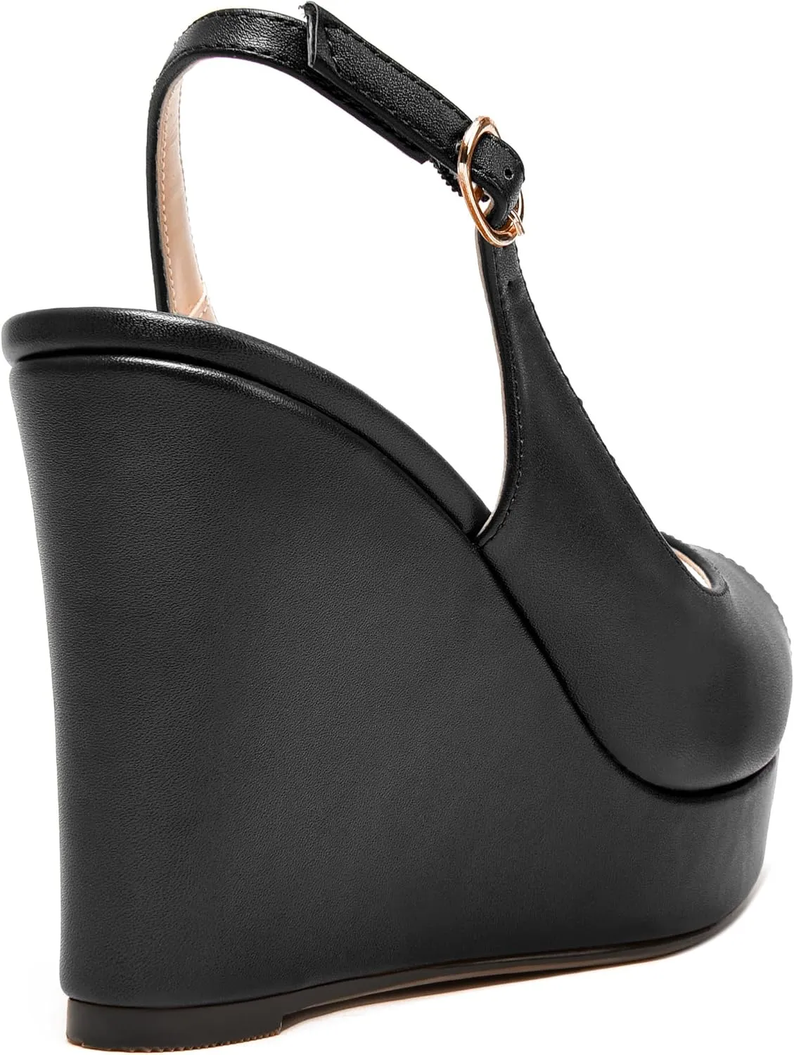 NUMALEO Womens Evening Slingback Buckle Platform Sexy Peep Toe Matte Fashion Wedge High Heel Pumps Shoes 4 Inch