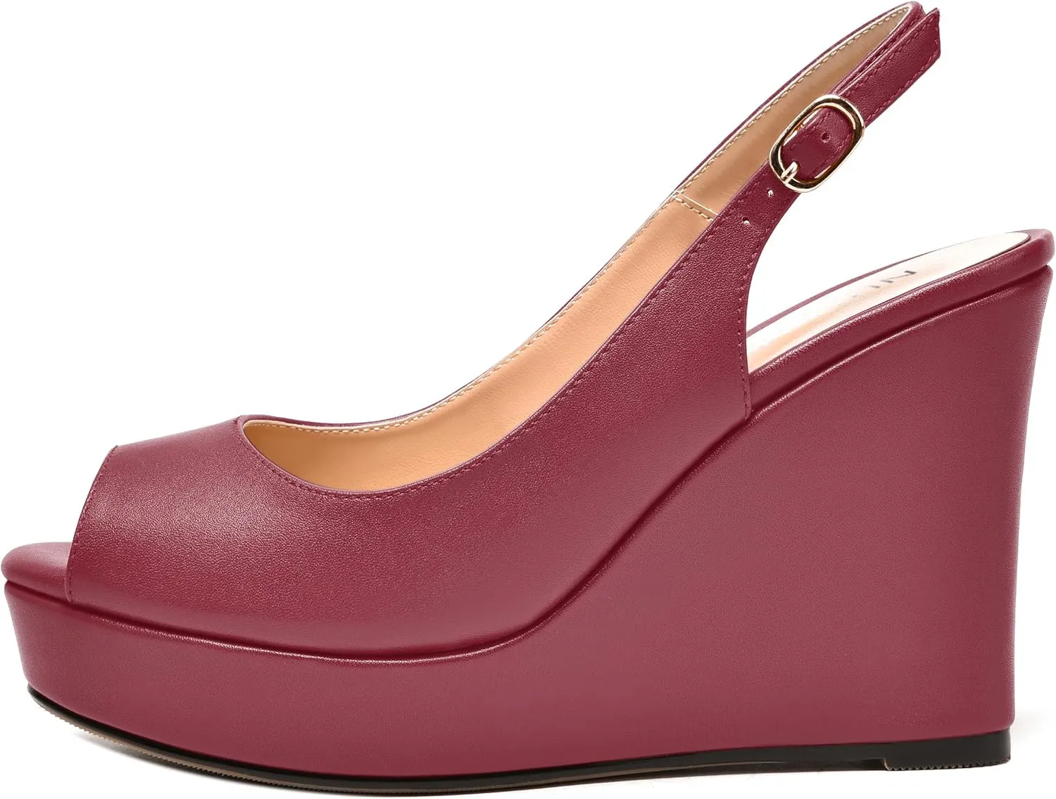 NUMALEO Womens Evening Slingback Buckle Platform Sexy Peep Toe Matte Fashion Wedge High Heel Pumps Shoes 4 Inch