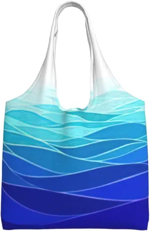 Ocean Waves Sailboat with Birds Maritime Print Stylish and Spacious Single Shoulder Commuting Canvas Tote Bag for Work Travel