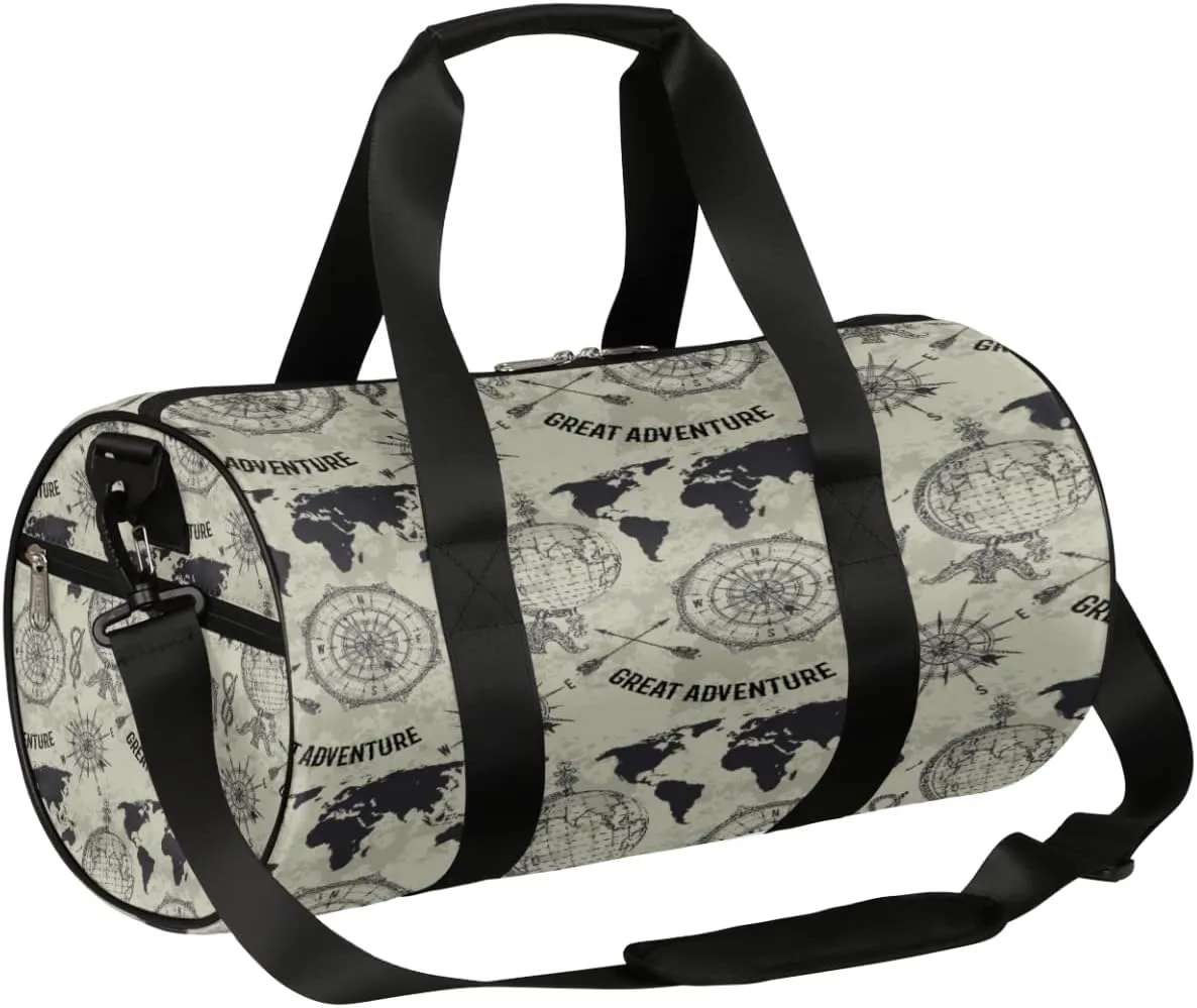 Old Adventure Map Gym Bag Small Gym Duffel Bags for Men Women Gray Overnight Weekender Bag Lightweight Sport Duffle Bag Carry On Gymbag