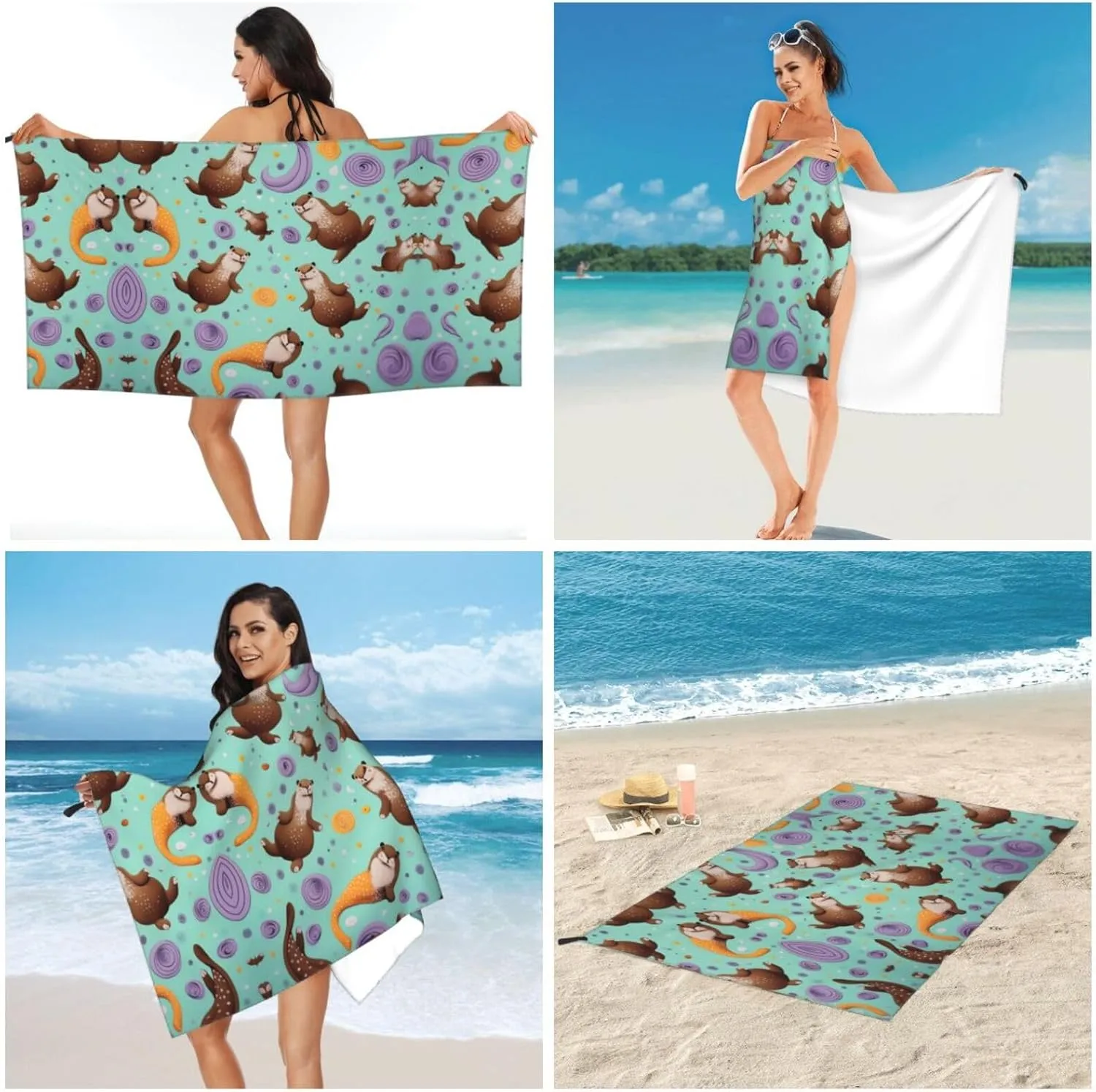 Otters Premium Compact Microfiber Travel Towel-Featherlight & Quick Dry,Sand-Resistant Beach Towel for Swimming,Camping,Vacation Essentials with Carry Pouch