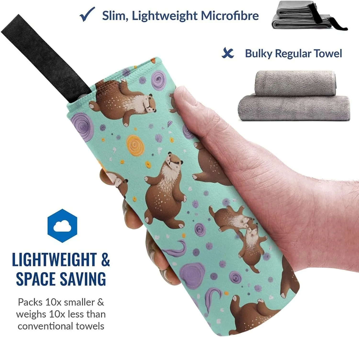 Otters Premium Compact Microfiber Travel Towel-Featherlight & Quick Dry,Sand-Resistant Beach Towel for Swimming,Camping,Vacation Essentials with Carry Pouch
