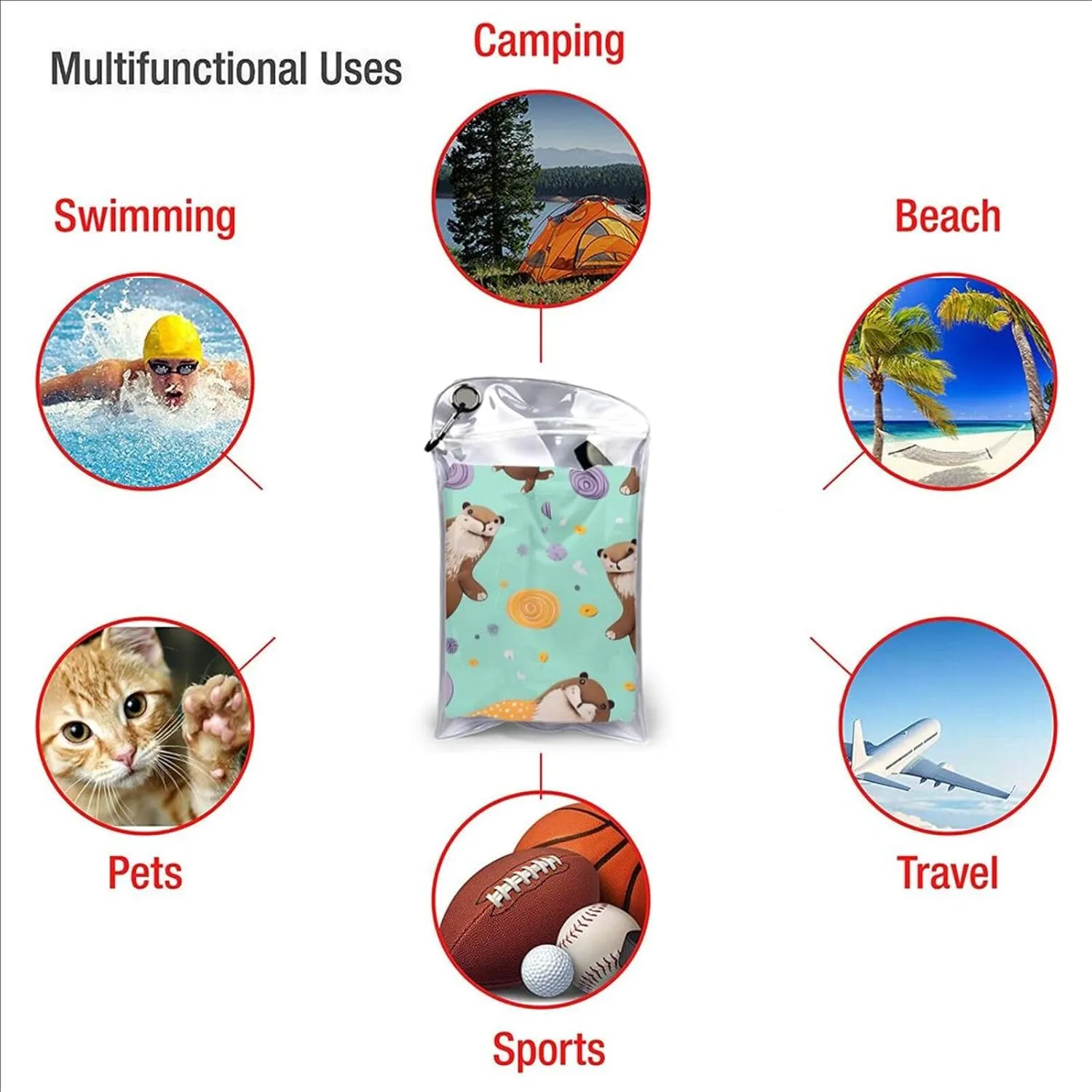 Otters Premium Compact Microfiber Travel Towel-Featherlight & Quick Dry,Sand-Resistant Beach Towel for Swimming,Camping,Vacation Essentials with Carry Pouch