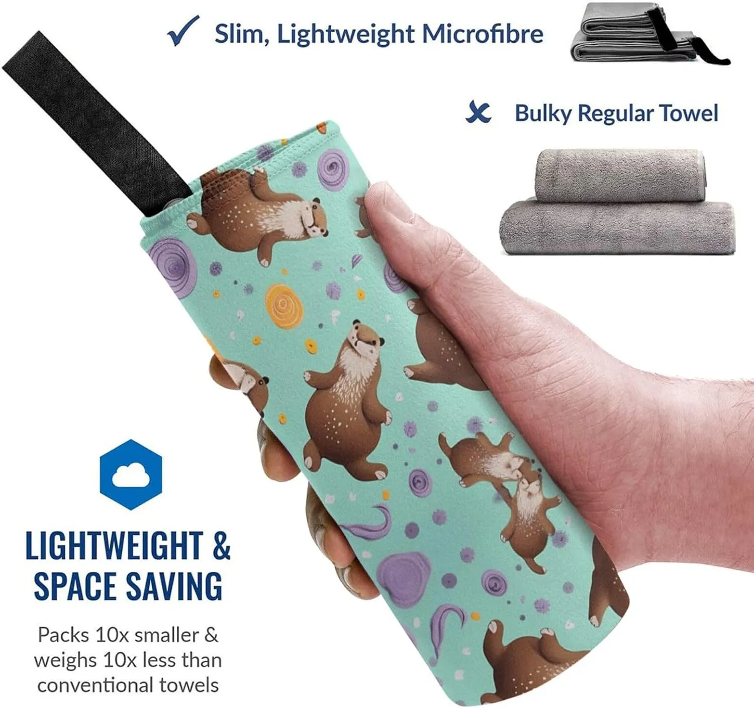 Otters Premium Compact Microfiber Travel Towel-Featherlight & Quick Dry,Sand-Resistant Beach Towel for Swimming,Camping,Vacation Essentials with Carry Pouch