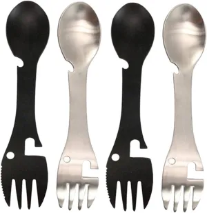Outdoor Tableware Multi-purpose Fork Bottle Openers Compact Stainless Steel Spork Set