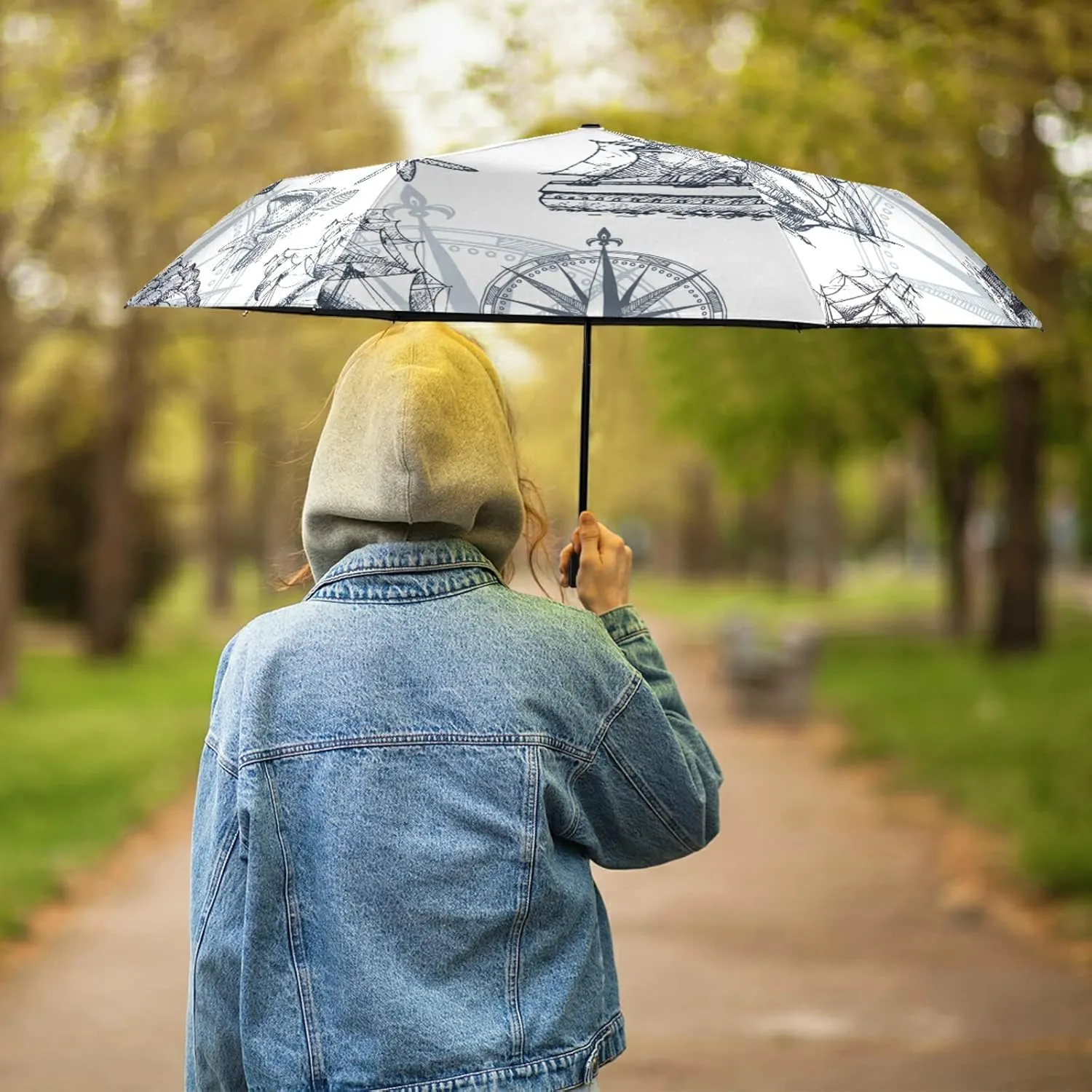 Oyihfvs Parasol Folding Umbrella, Reinforced Windproof Waterproof, Portable Compact Anti-UV Sun Rain Protection for Travel Outdoor