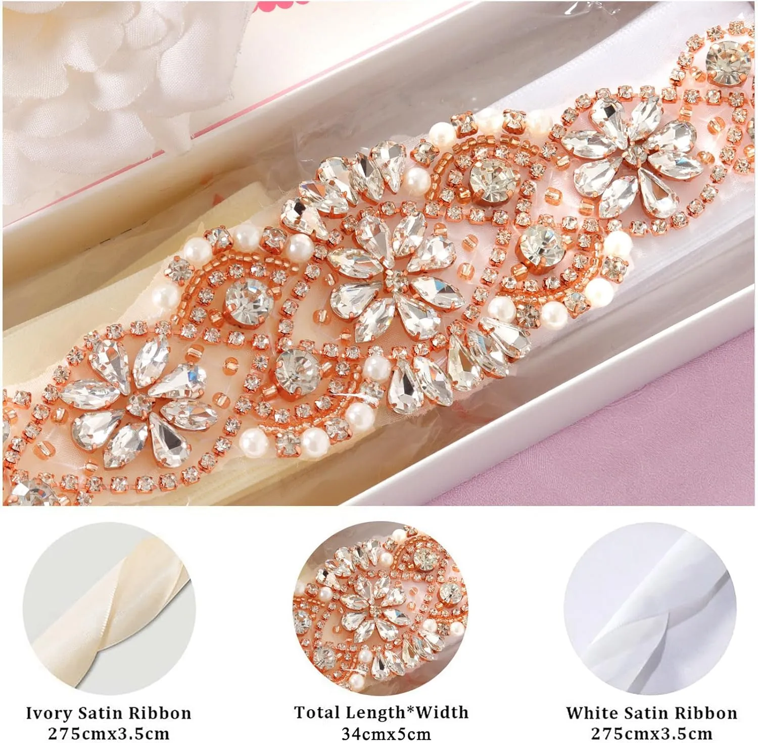 Pardecor Wedding Belt Rhinestone Belt Bridal Wedding Dress Sash Trim Rhinestone Applique Dress Belt Crystal Sash Accessories