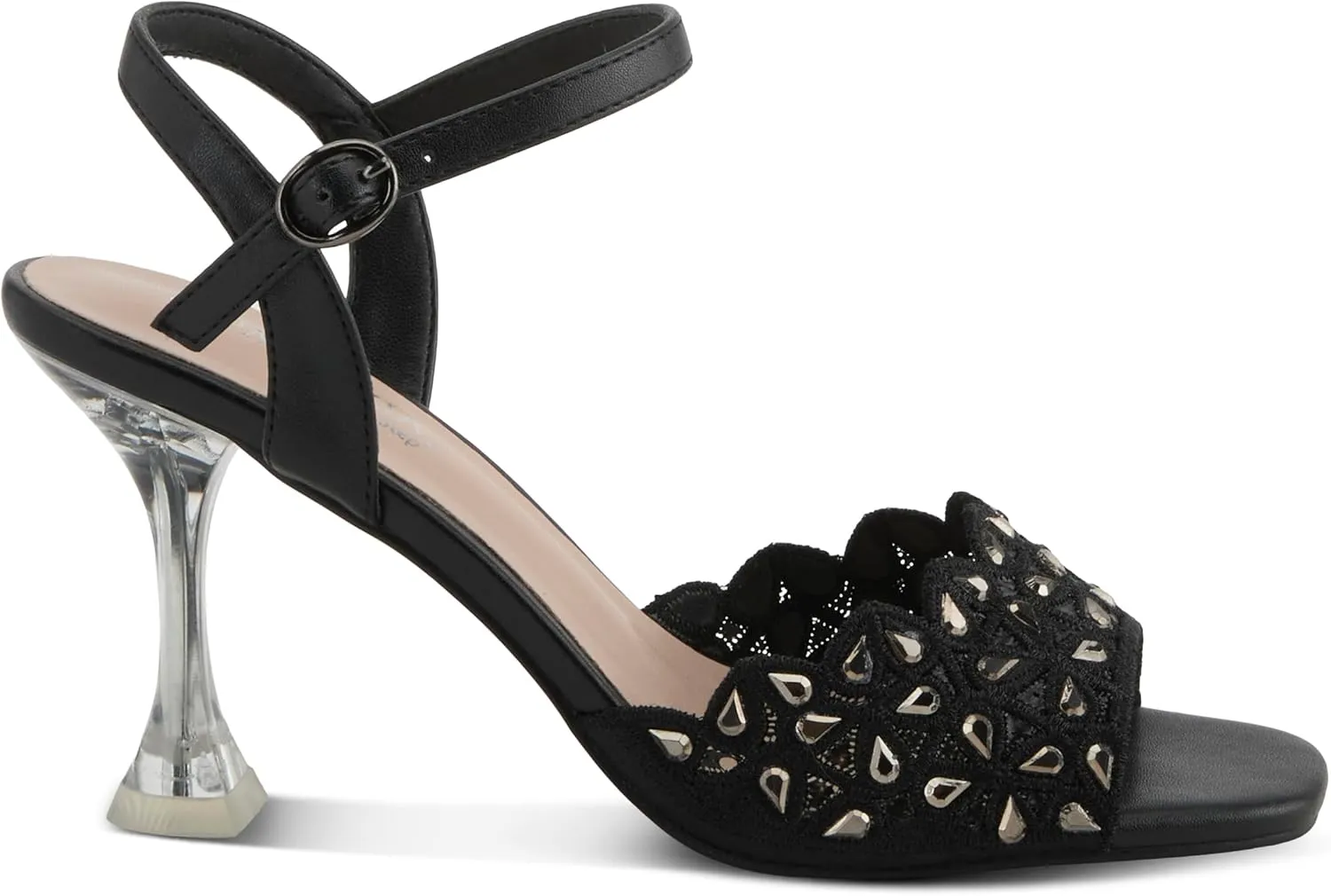 PATRIZIA Women's KAYLEIGH Buckle Heels - Lace Upper, Crystal Accents, Elegant Design