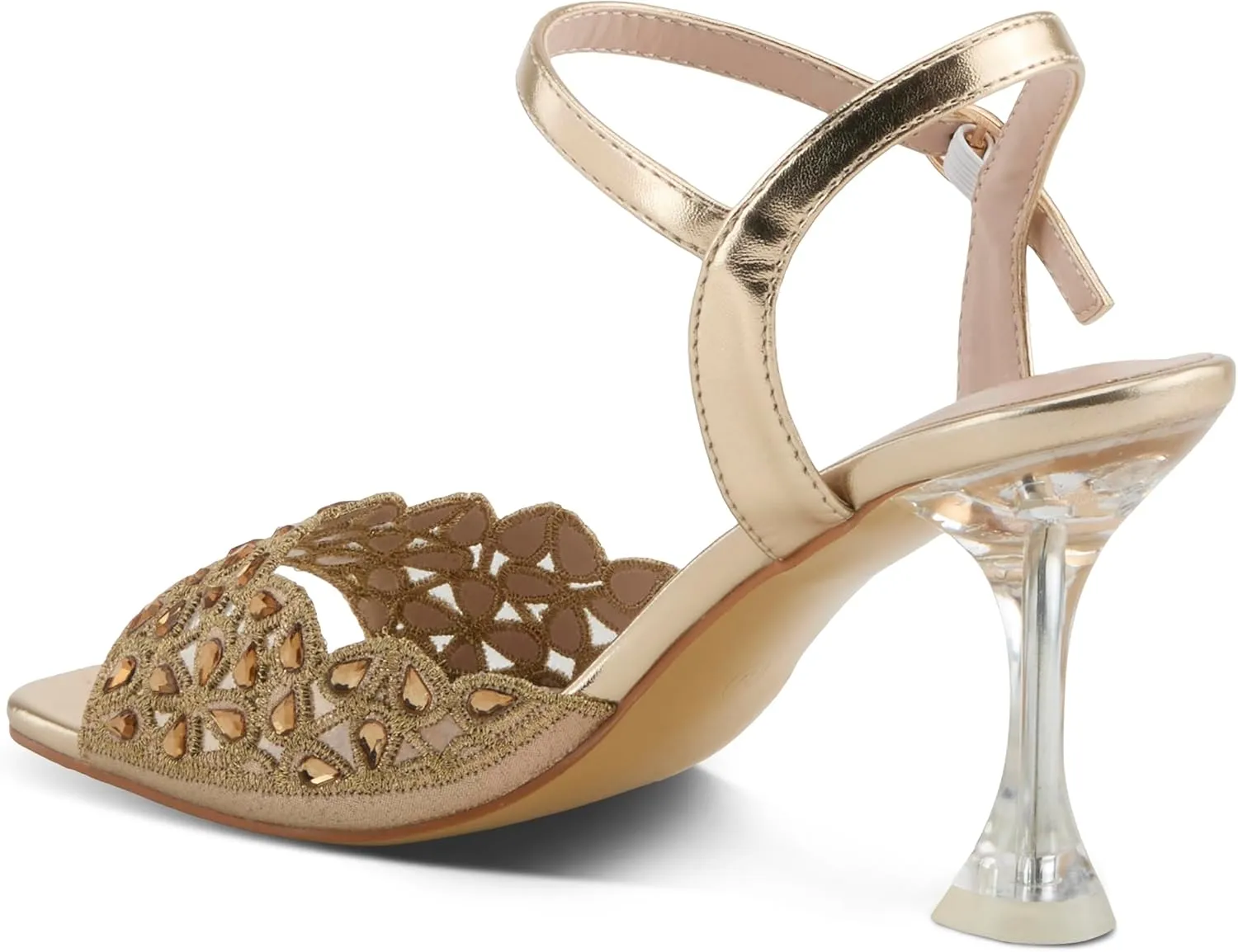 PATRIZIA Women's KAYLEIGH Buckle Heels - Lace Upper, Crystal Accents, Elegant Design