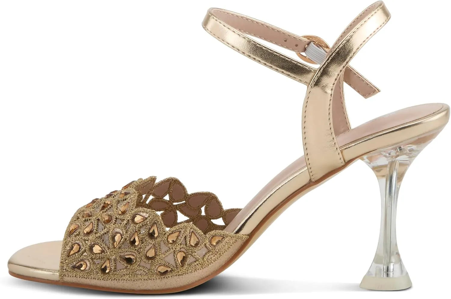 PATRIZIA Women's KAYLEIGH Buckle Heels - Lace Upper, Crystal Accents, Elegant Design