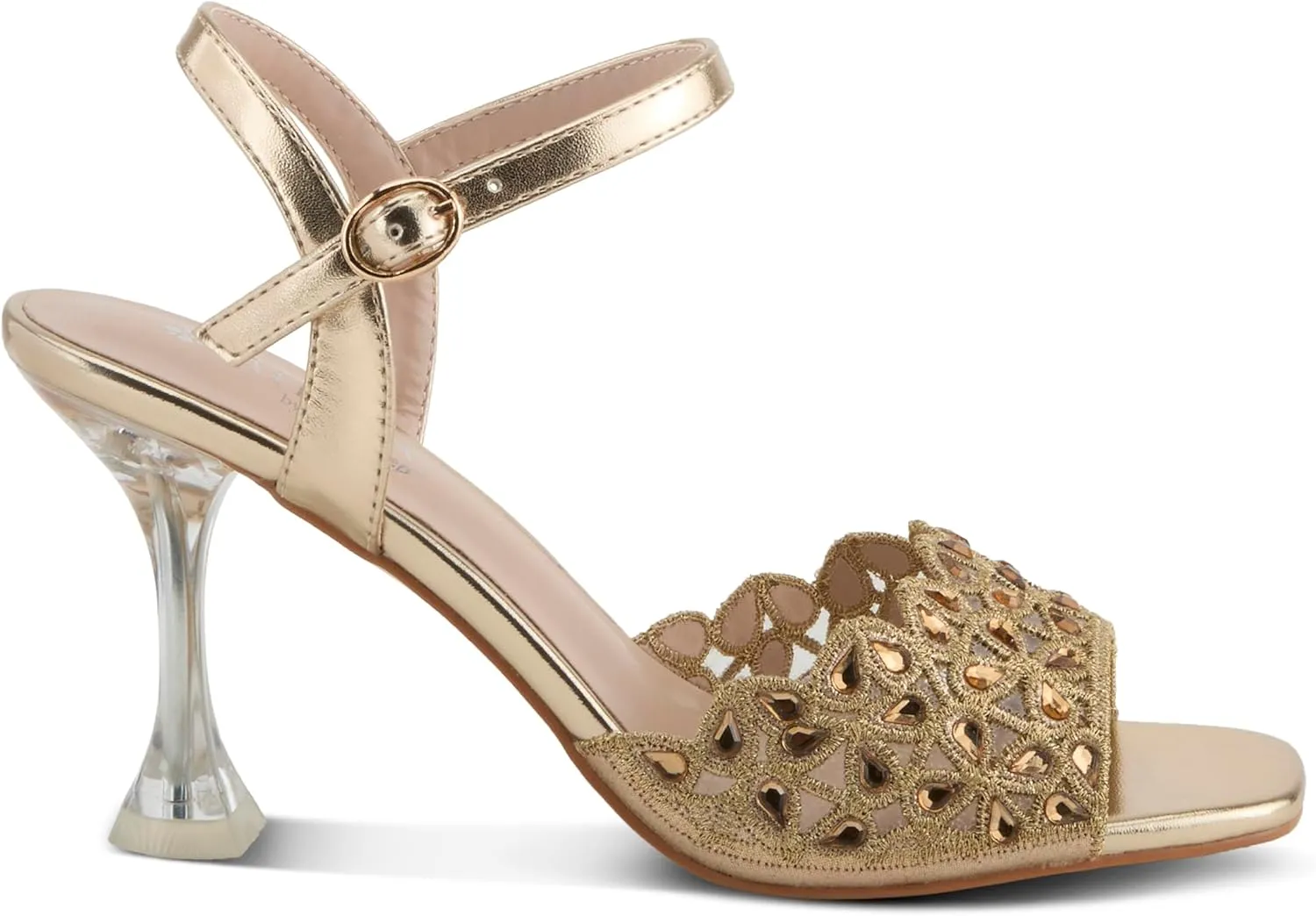 PATRIZIA Women's KAYLEIGH Buckle Heels - Lace Upper, Crystal Accents, Elegant Design