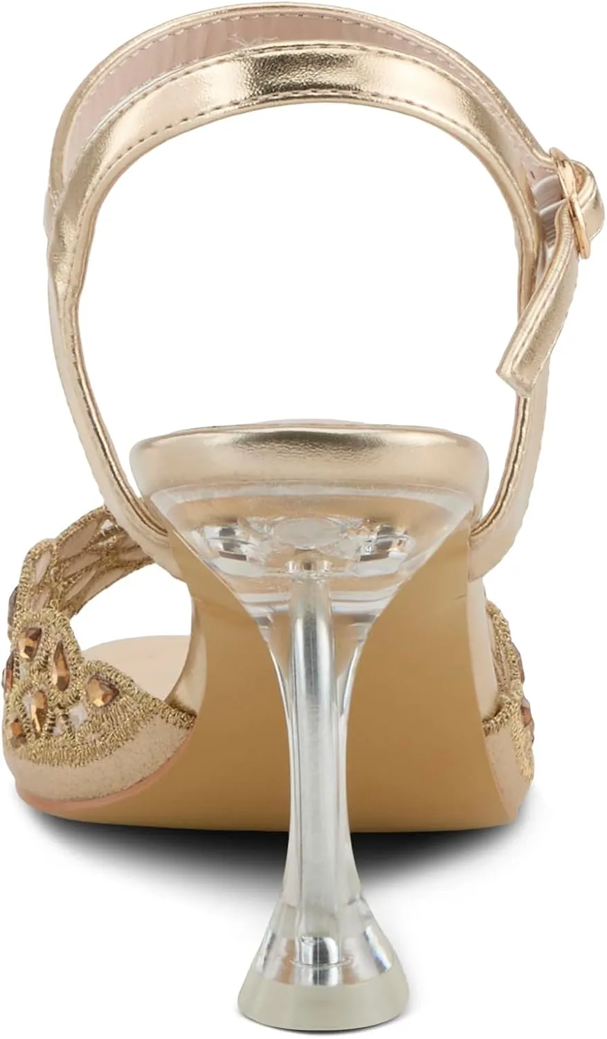 PATRIZIA Women's KAYLEIGH Buckle Heels - Lace Upper, Crystal Accents, Elegant Design
