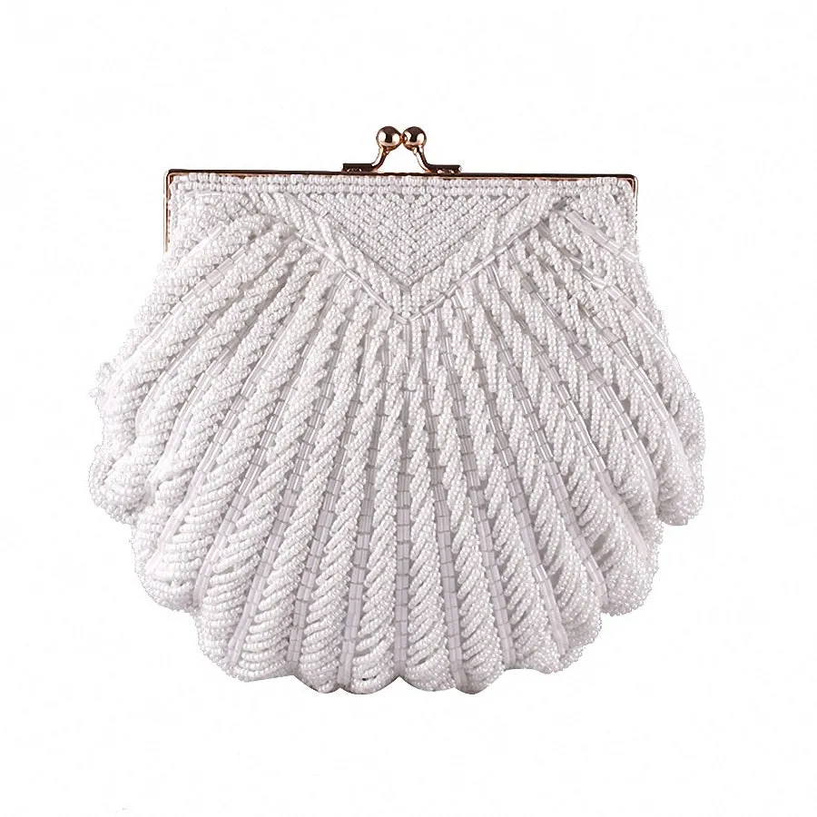 Pearl Beaded Shell Chain Bridal Clutch Bags Wedding Handbag