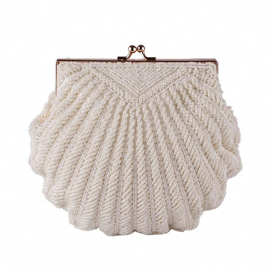 Pearl Beaded Shell Chain Bridal Clutch Bags Wedding Handbag