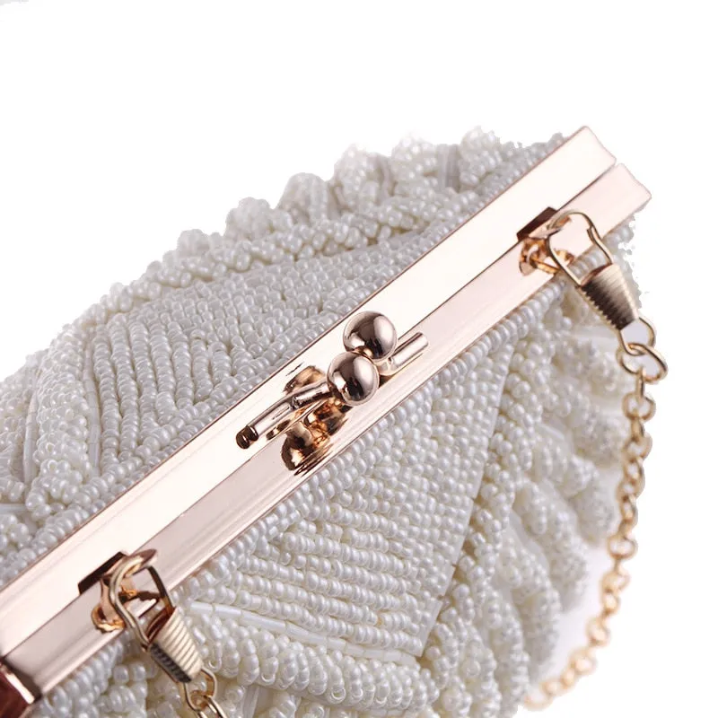 Pearl Beaded Shell Chain Bridal Clutch Bags Wedding Handbag
