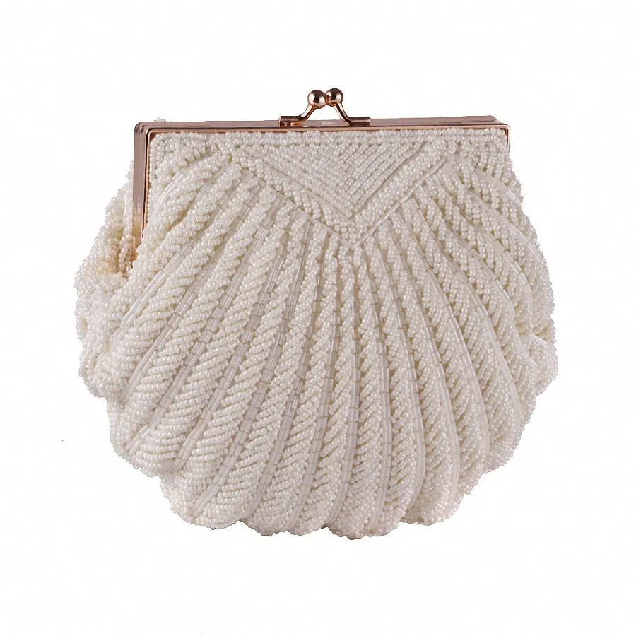 Pearl Beaded Shell Chain Bridal Clutch Bags Wedding Handbag