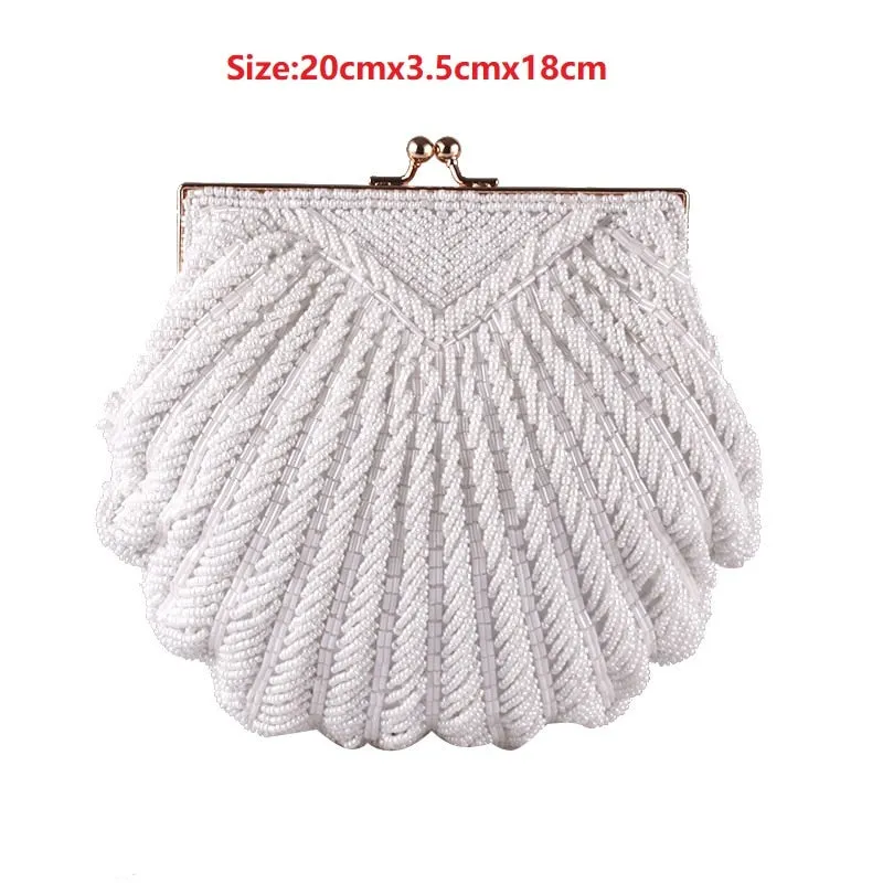 Pearl Beaded Shell Chain Bridal Clutch Bags Wedding Handbag