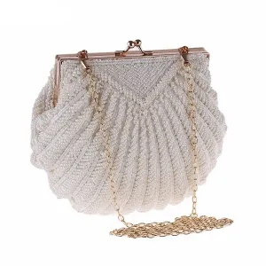 Pearl Beaded Shell Chain Bridal Clutch Bags Wedding Handbag
