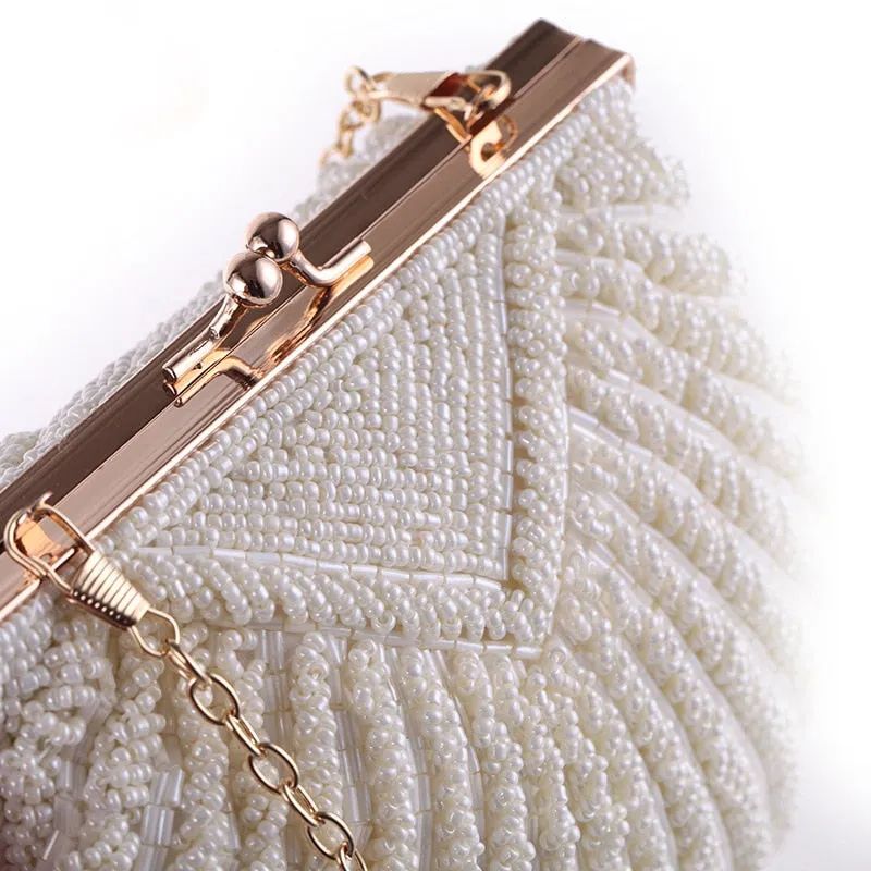 Pearl Beaded Shell Chain Bridal Clutch Bags Wedding Handbag