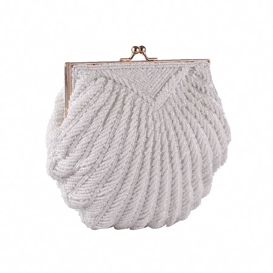 Pearl Beaded Shell Chain Bridal Clutch Bags Wedding Handbag