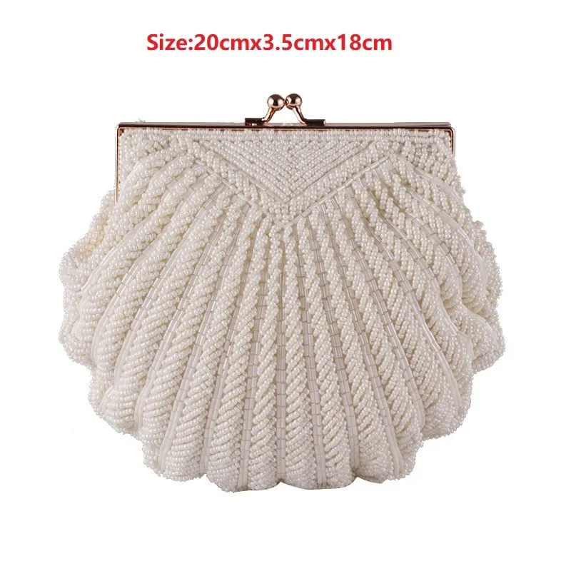 Pearl Beaded Shell Chain Bridal Clutch Bags Wedding Handbag