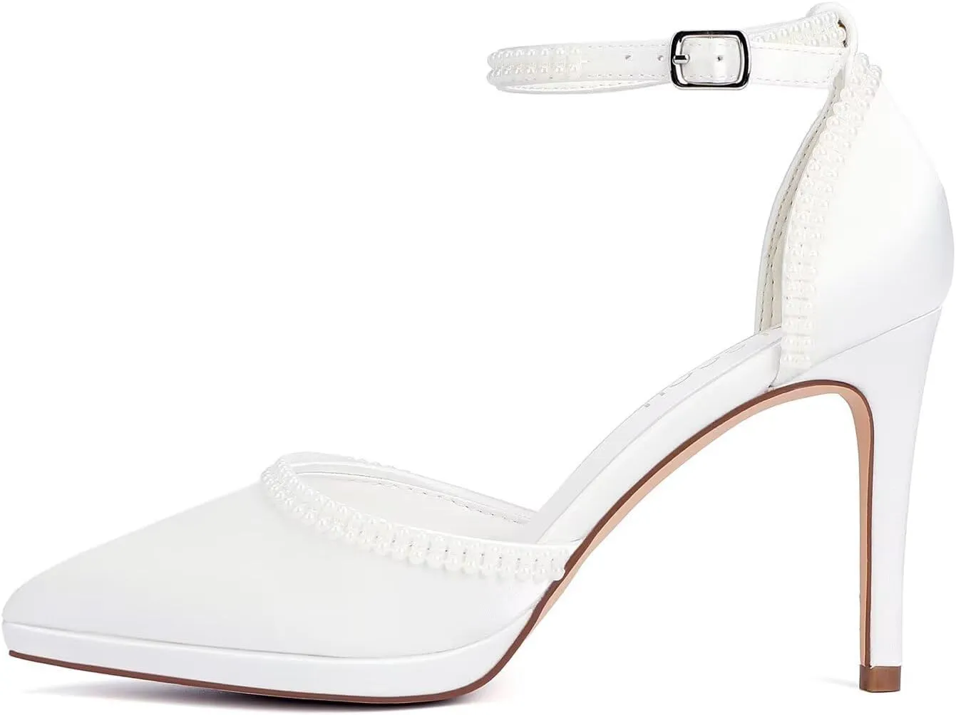 Pearl Wedding Shoes for Bride Closed Toe Bridal Shoes High Heel Ankle Strap Wedding Heels