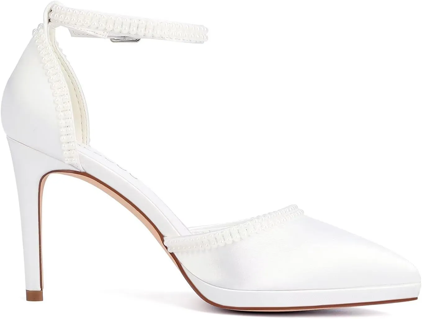 Pearl Wedding Shoes for Bride Closed Toe Bridal Shoes High Heel Ankle Strap Wedding Heels