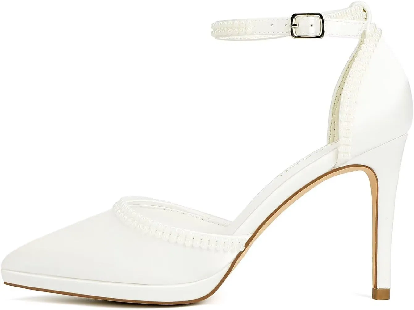 Pearl Wedding Shoes for Bride Closed Toe Bridal Shoes High Heel Ankle Strap Wedding Heels