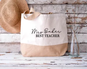 Personalised Jute Bag, Teacher Gift, Teacher Bag, Birthday Gift, Teacher Leaving Gift, Mrs Teacher Shopping Bag