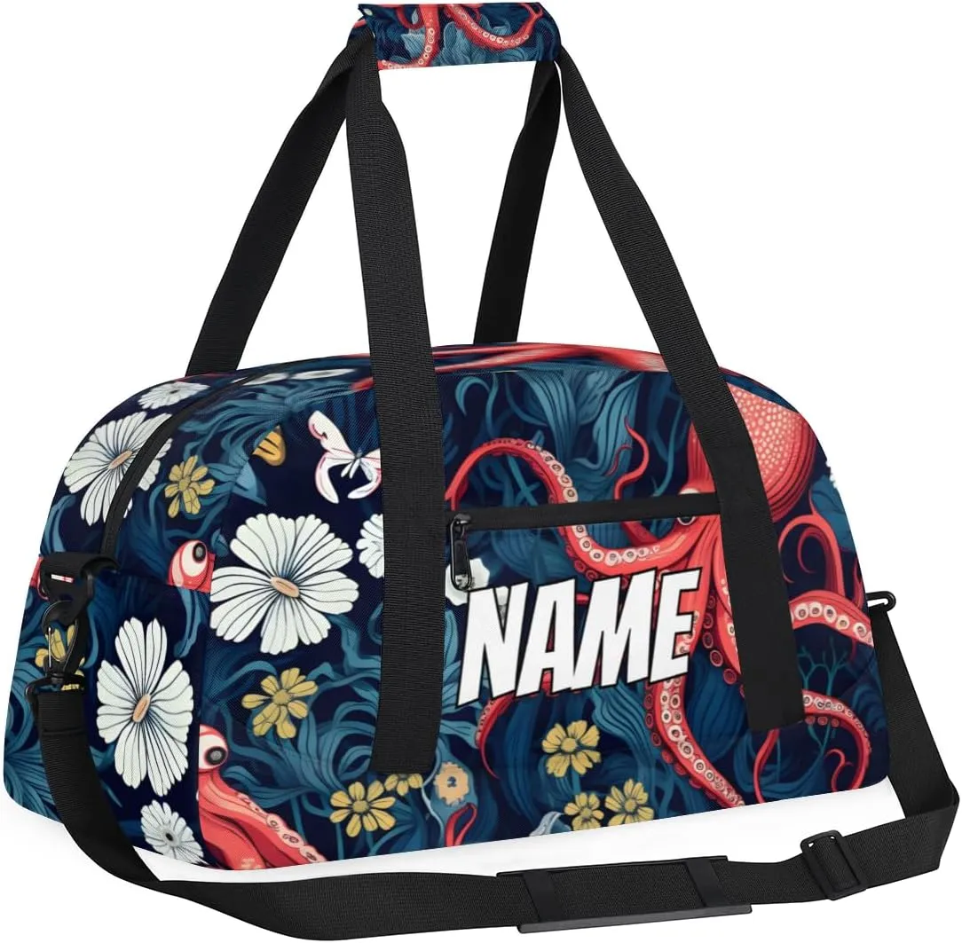 Personalized Custom Gym Bag for Women Men Carry on Tropical Octopus Travel Duffel Tote Ocean Underwater Overnight Workout Weekender Bag