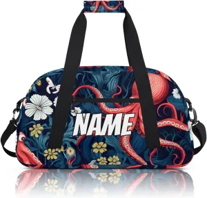 Personalized Custom Gym Bag for Women Men Carry on Tropical Octopus Travel Duffel Tote Ocean Underwater Overnight Workout Weekender Bag