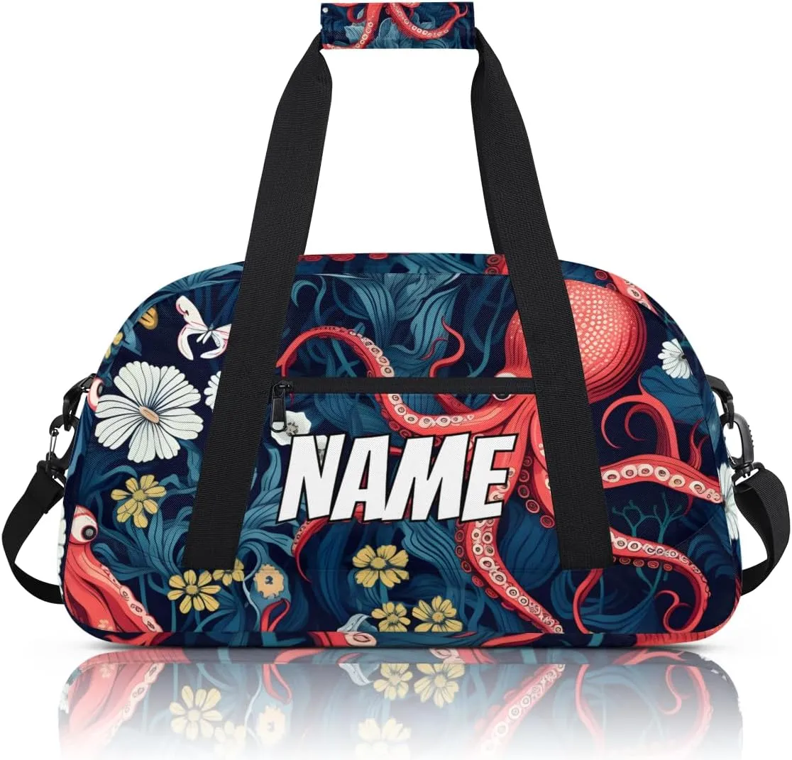 Personalized Custom Gym Bag for Women Men Carry on Tropical Octopus Travel Duffel Tote Ocean Underwater Overnight Workout Weekender Bag