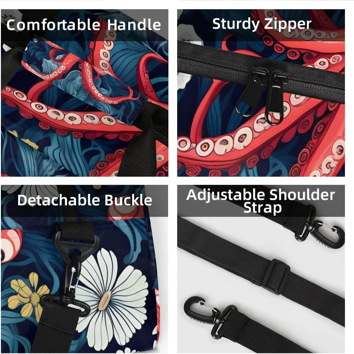 Personalized Custom Gym Bag for Women Men Carry on Tropical Octopus Travel Duffel Tote Ocean Underwater Overnight Workout Weekender Bag