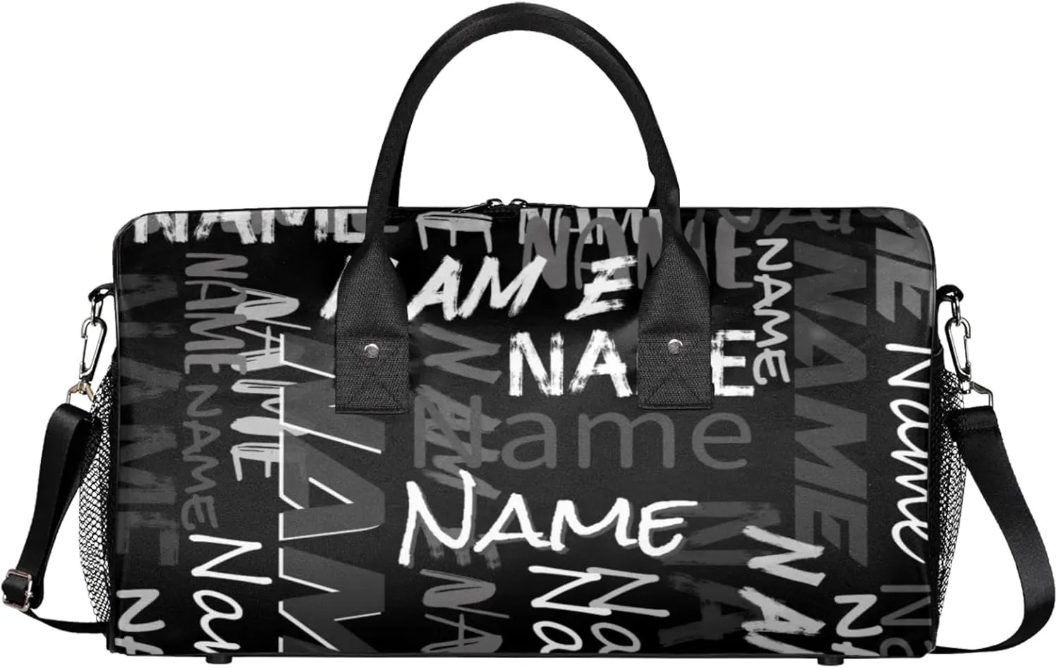 Personalized Duffel Travel Bag, Custom Name Sport Gym Bag, Weekender Overnight Bag for Women Men Weekender Overnight Bridesmaid Black