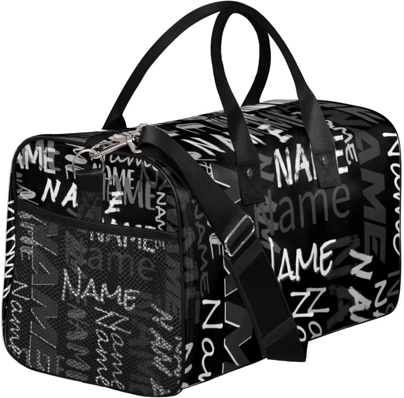 Personalized Duffel Travel Bag, Custom Name Sport Gym Bag, Weekender Overnight Bag for Women Men Weekender Overnight Bridesmaid Black